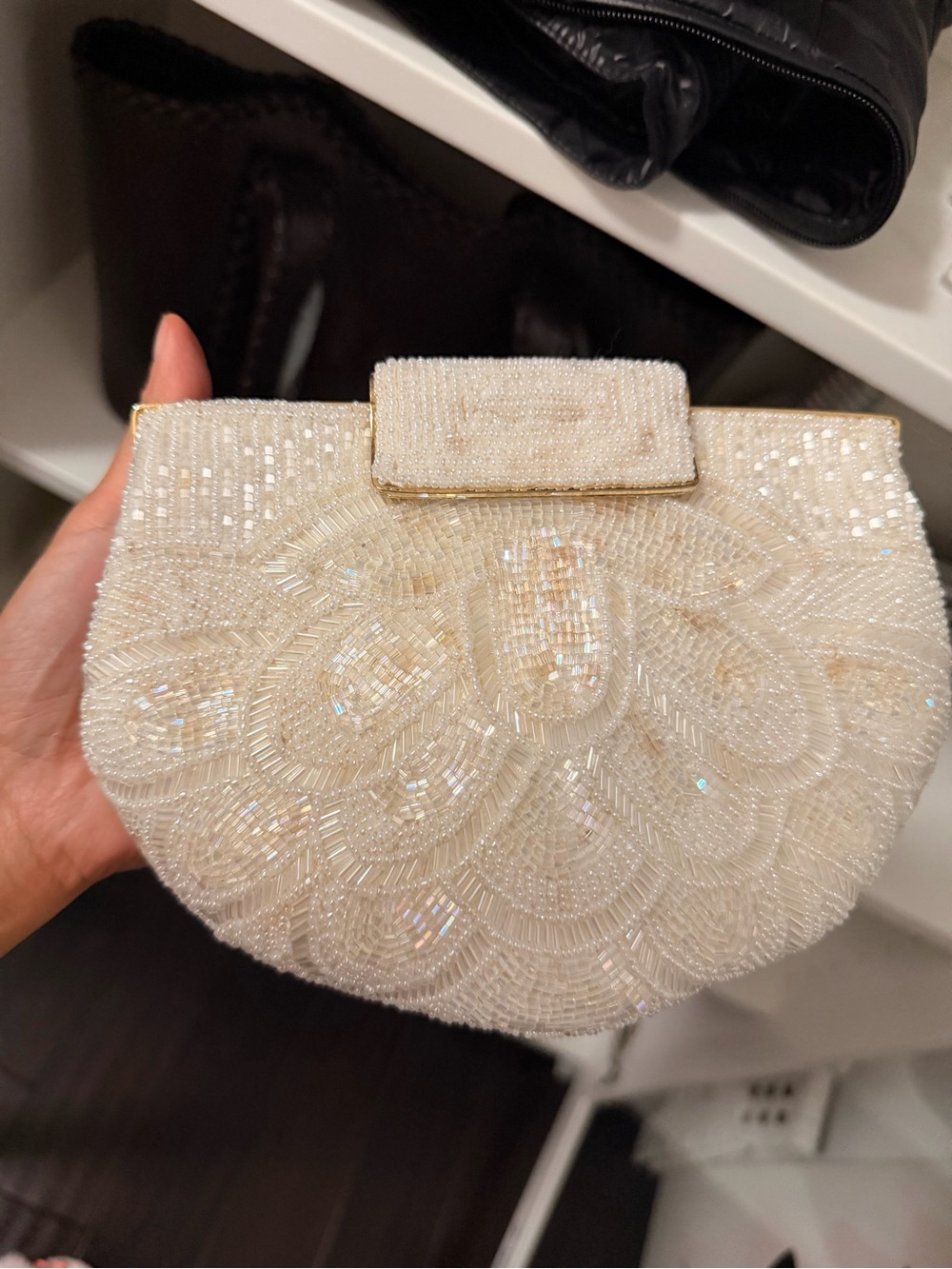 Ivory Beaded Evening Clutch - Elegant Pearl Shine